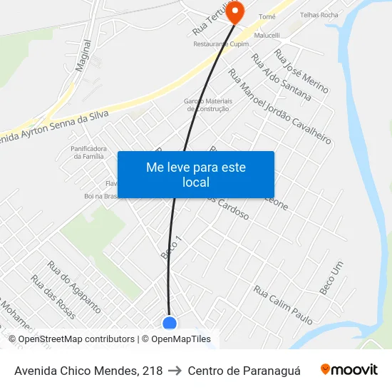 Avenida Chico Mendes, 218 to Centro de Paranaguá map