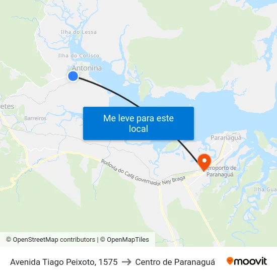 Avenida Tiago Peixoto, 1575 to Centro de Paranaguá map