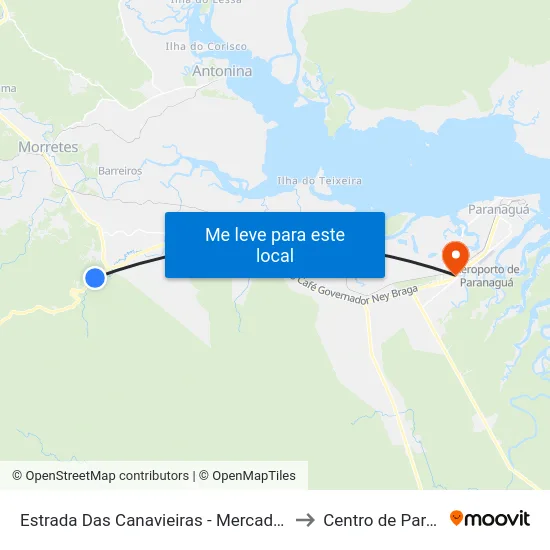Estrada Das Canavieiras - Mercado Rio Sagrado to Centro de Paranaguá map