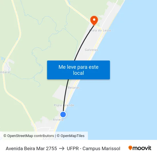 Avenida Beira Mar 2755 to UFPR - Campus Marissol map