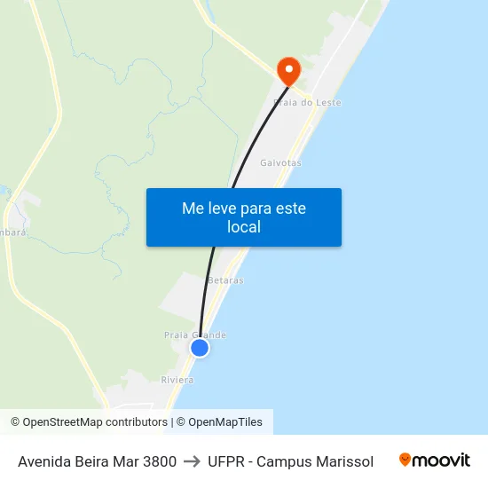Avenida Beira Mar 3800 to UFPR - Campus Marissol map