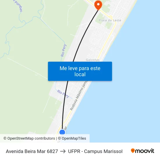 Avenida Beira Mar 6827 to UFPR - Campus Marissol map