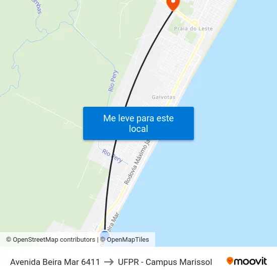 Avenida Beira Mar 6411 to UFPR - Campus Marissol map