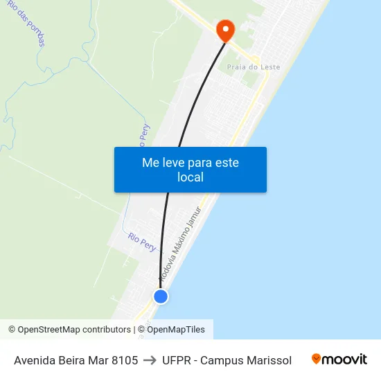 Avenida Beira Mar 8105 to UFPR - Campus Marissol map