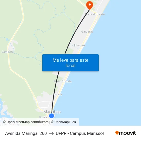 Avenida Maringa, 260 to UFPR - Campus Marissol map