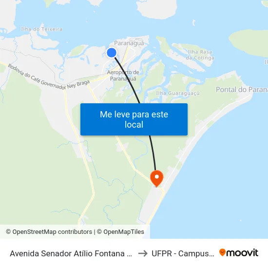 Avenida Senador Atílio Fontana - Jardim Figueira to UFPR - Campus Marissol map