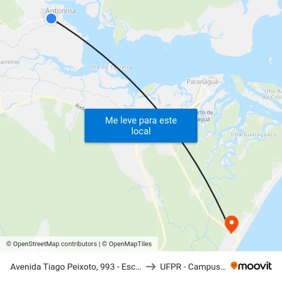 Avenida Tiago Peixoto, 993 - Escola João Paulino to UFPR - Campus Marissol map
