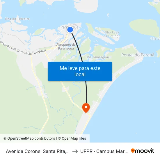 Avenida Coronel Santa Rita, 1322 to UFPR - Campus Marissol map