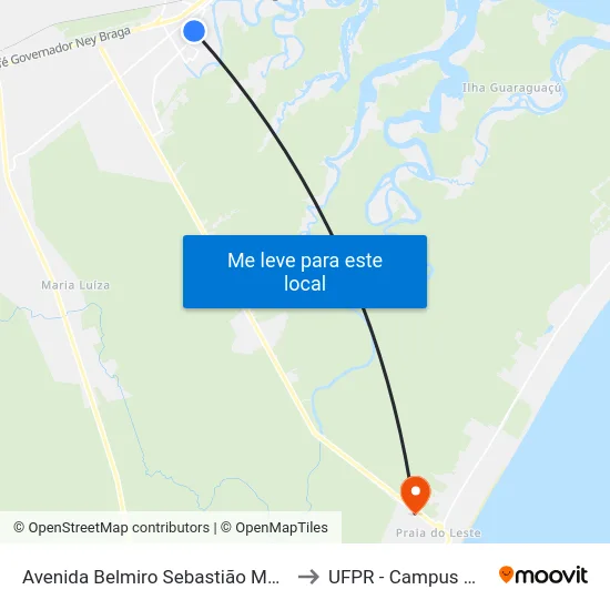 Avenida Belmiro Sebastião Marques, 764 to UFPR - Campus Marissol map