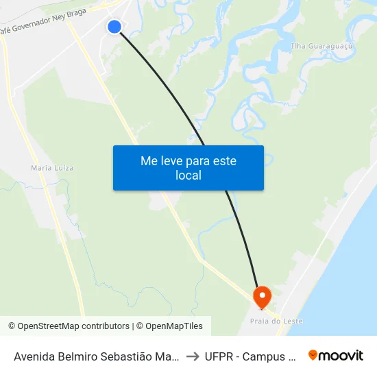 Avenida Belmiro Sebastião Marques, 1708 to UFPR - Campus Marissol map