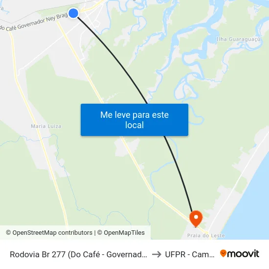 Rodovia Br 277 (Do Café - Governador Ney Braga) Posto Paranaguá to UFPR - Campus Marissol map