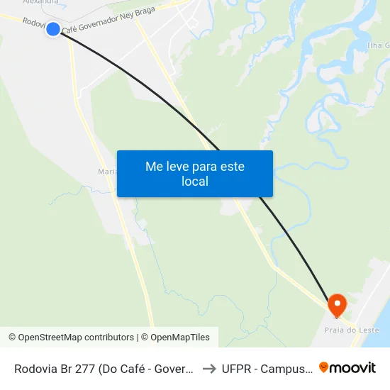 Rodovia Br 277 (Do Café - Governador Ney Braga) to UFPR - Campus Marissol map
