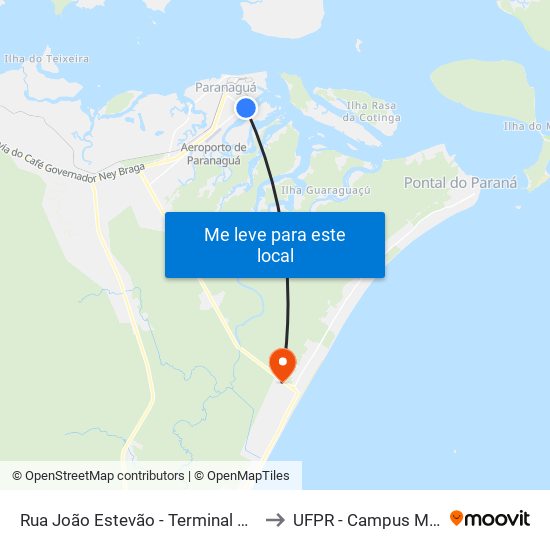 Rua João Estevão - Terminal Rodoviário to UFPR - Campus Marissol map