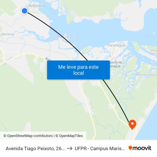 Avenida Tiago Peixoto, 2693 to UFPR - Campus Marissol map