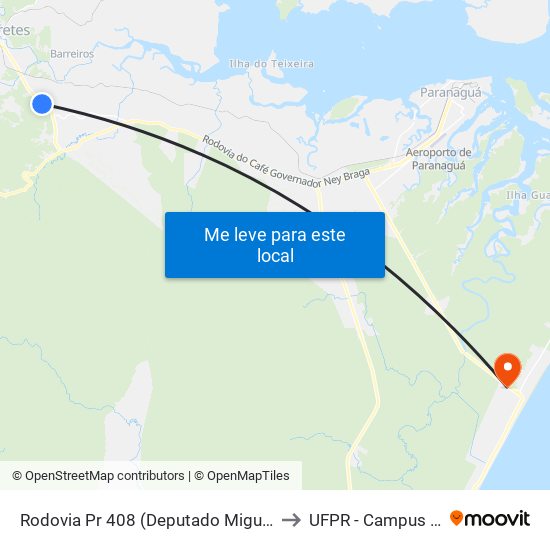 Rodovia Pr 408 (Deputado Miguel Bufara) Km 7 to UFPR - Campus Marissol map