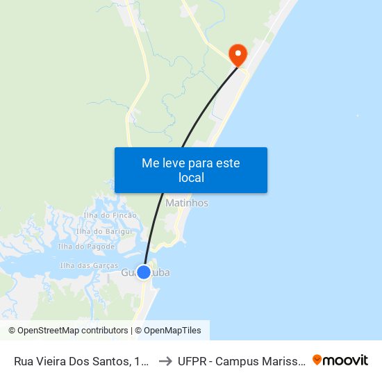 Rua Vieira Dos Santos, 100 to UFPR - Campus Marissol map