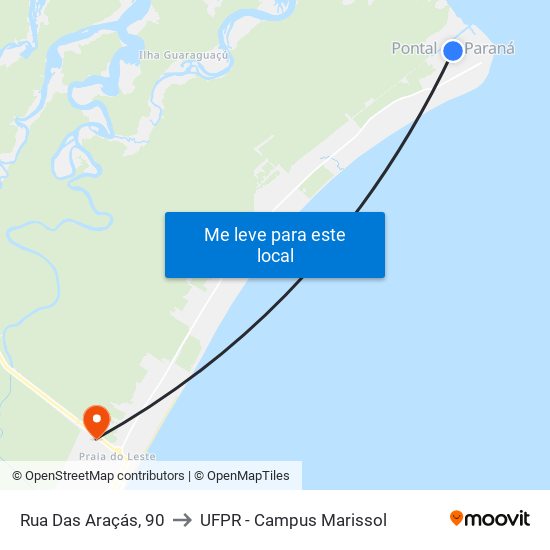 Rua Das Araçás, 90 to UFPR - Campus Marissol map