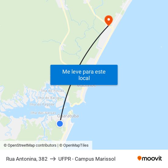 Rua Antonina, 382 to UFPR - Campus Marissol map