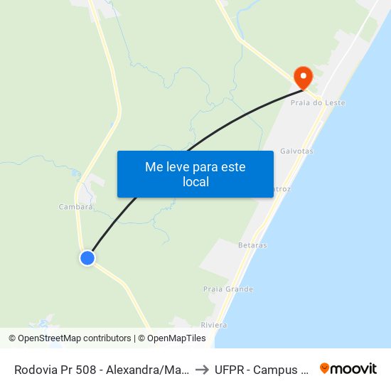 Rodovia Pr 508 - Alexandra/Matinhos, 1282 to UFPR - Campus Marissol map