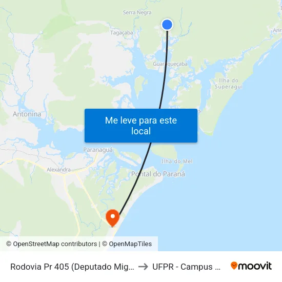 Rodovia Pr 405 (Deputado Miguel Bufara) to UFPR - Campus Marissol map