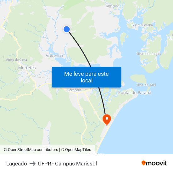 Lageado to UFPR - Campus Marissol map