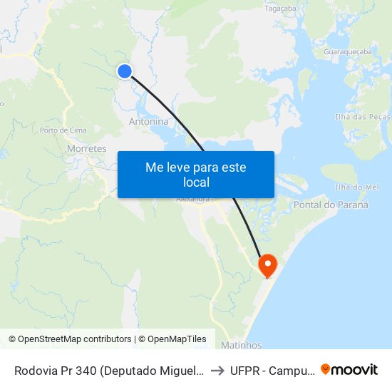 Rodovia Pr 340 (Deputado Miguel Bufara) - Rio Do Meio to UFPR - Campus Marissol map