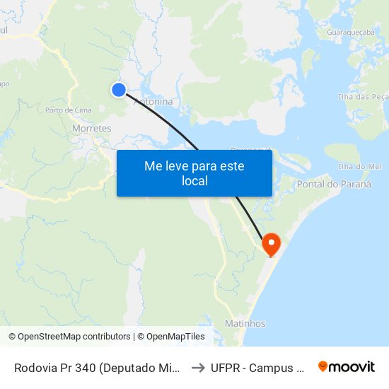 Rodovia Pr 340 (Deputado Miguel Bufara) to UFPR - Campus Marissol map