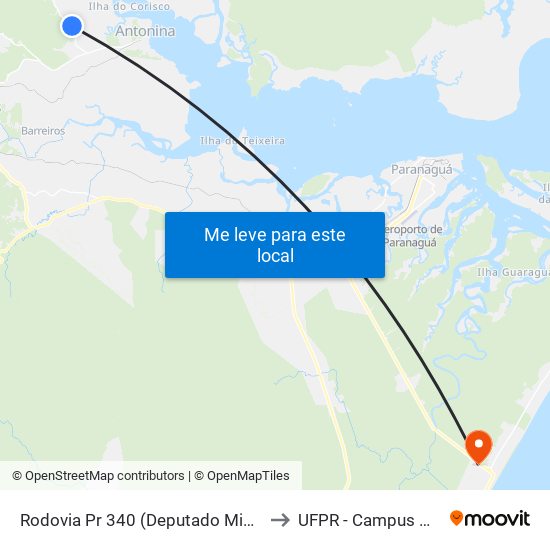 Rodovia Pr 340 (Deputado Miguel Bufara) to UFPR - Campus Marissol map