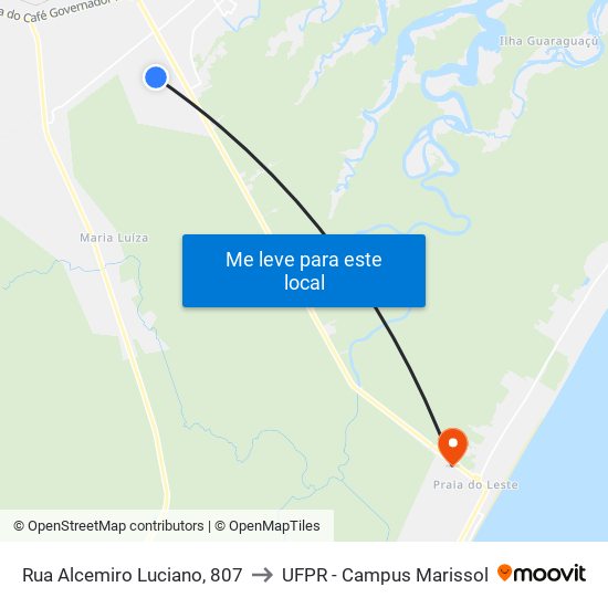 Rua Alcemiro Luciano, 807 to UFPR - Campus Marissol map