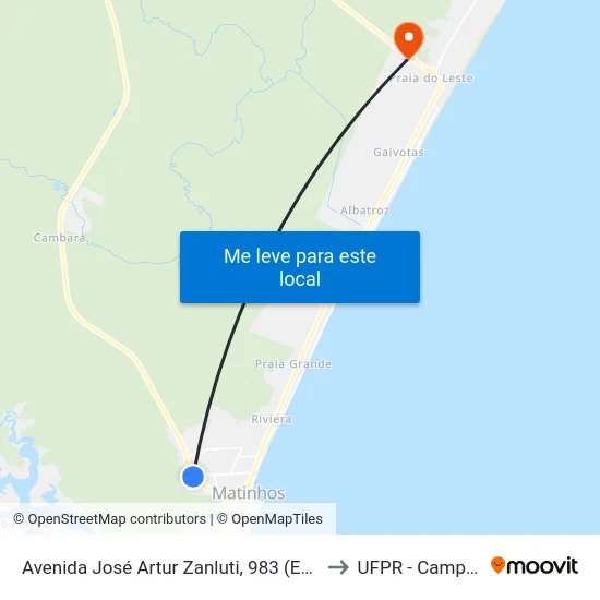Avenida José Artur Zanluti, 983 (Exclusiva Linha Municipal) to UFPR - Campus Marissol map