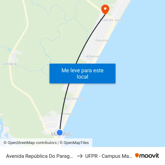 Avenida República Do Paraguai, 165 to UFPR - Campus Marissol map