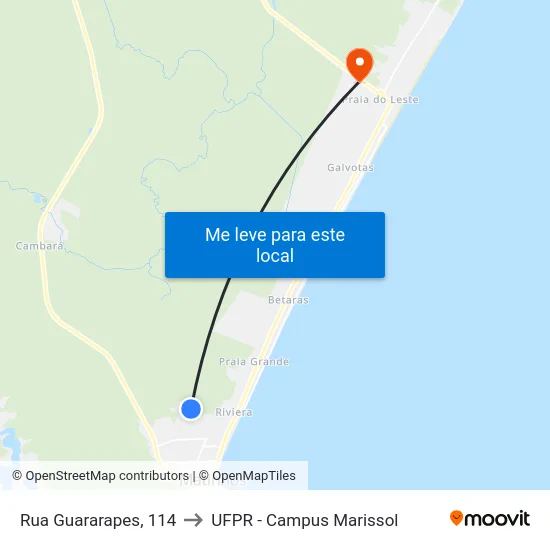 Rua Guararapes, 114 to UFPR - Campus Marissol map