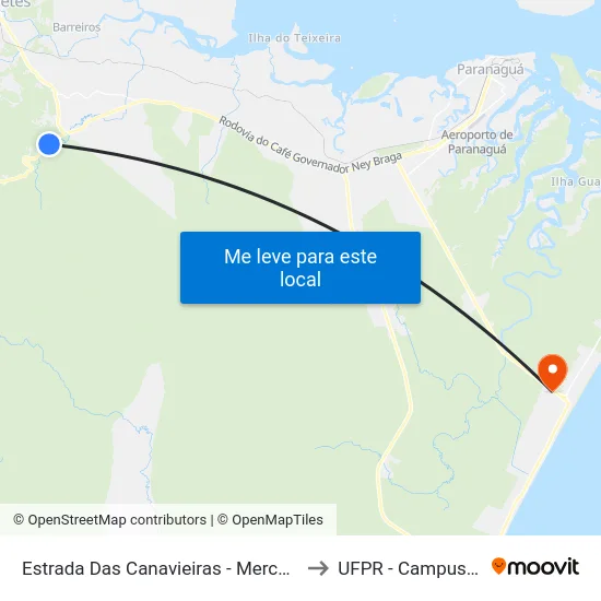 Estrada Das Canavieiras - Mercado Rio Sagrado to UFPR - Campus Marissol map