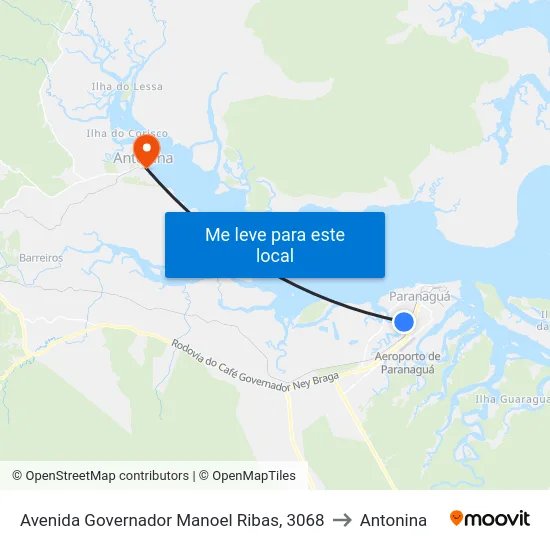 Avenida Governador Manoel Ribas, 3068 to Antonina map