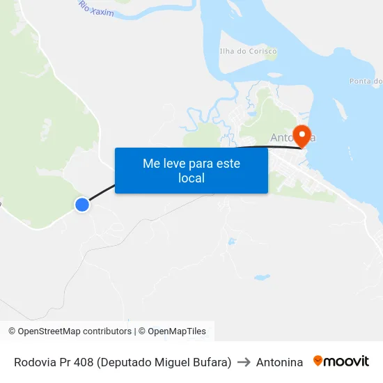 Rodovia Pr 408 (Deputado Miguel Bufara) to Antonina map