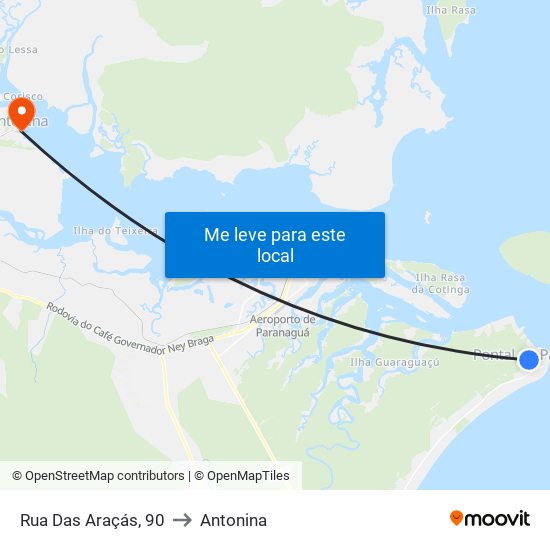 Rua Das Araçás, 90 to Antonina map