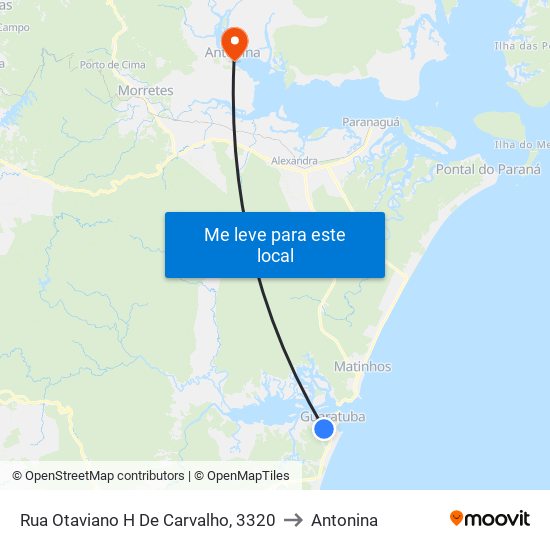 Rua Otaviano H De Carvalho, 3320 to Antonina map