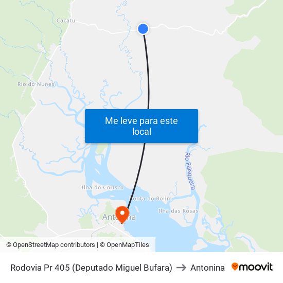 Rodovia Pr 405 (Deputado Miguel Bufara) to Antonina map