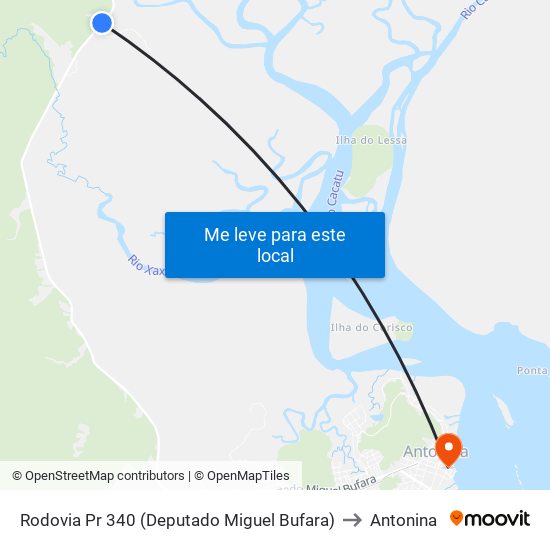 Rodovia Pr 340 (Deputado Miguel Bufara) to Antonina map