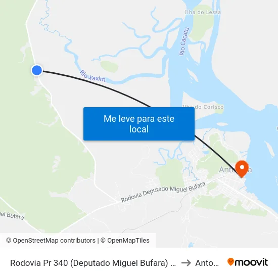 Rodovia Pr 340 (Deputado Miguel Bufara) - Rio Moura to Antonina map