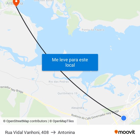 Rua Vidal Vanhoni, 408 to Antonina map