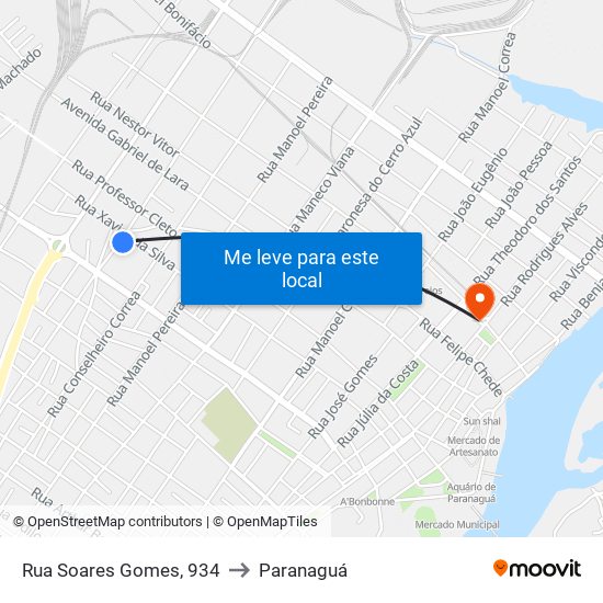 Rua Soares Gomes, 934 to Paranaguá map