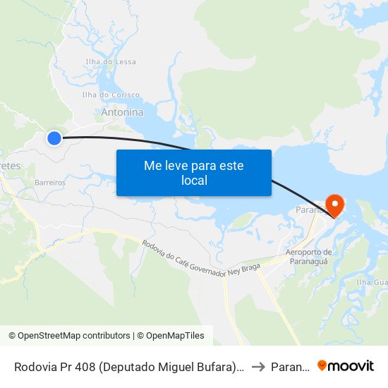 Rodovia Pr 408 (Deputado Miguel Bufara) - Figueira De Braço to Paranaguá map