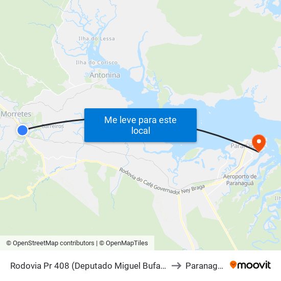 Rodovia Pr 408 (Deputado Miguel Bufara) to Paranaguá map