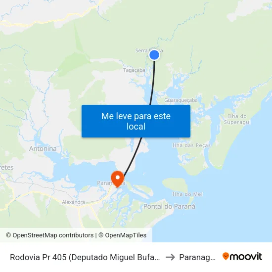 Rodovia Pr 405 (Deputado Miguel Bufara) to Paranaguá map