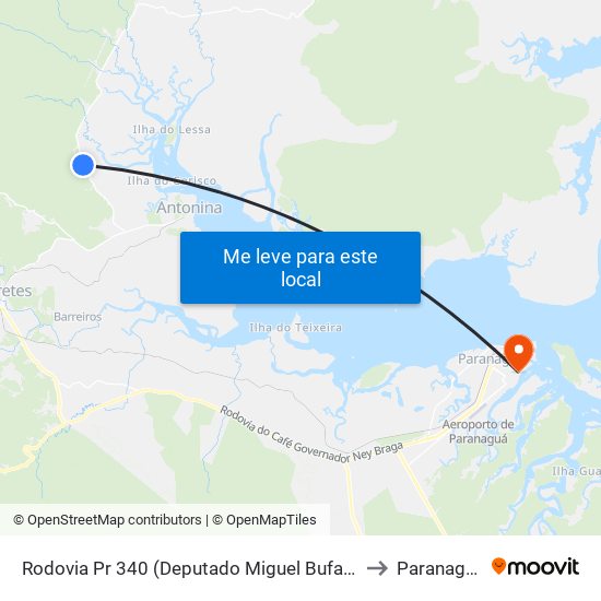 Rodovia Pr 340 (Deputado Miguel Bufara) to Paranaguá map