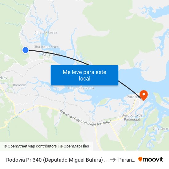 Rodovia Pr 340 (Deputado Miguel Bufara) - Estação Ecológica to Paranaguá map