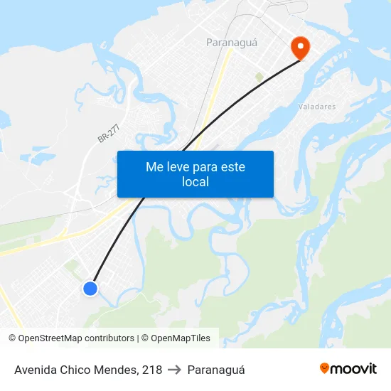 Avenida Chico Mendes, 218 to Paranaguá map