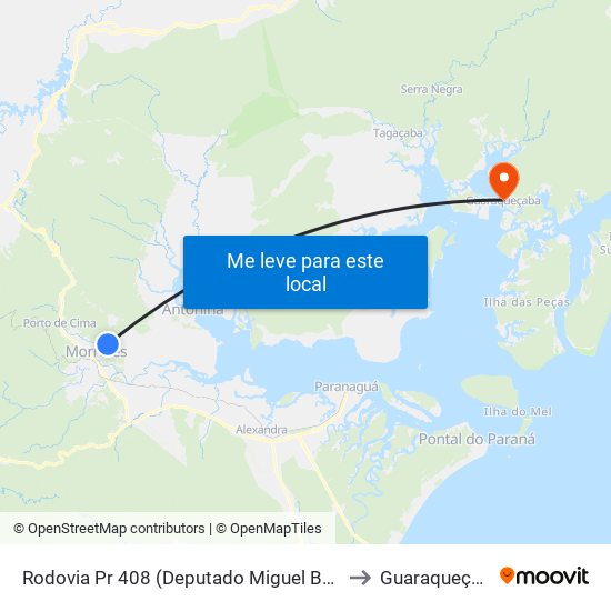 Rodovia Pr 408 (Deputado Miguel Bufara) to Guaraqueçaba map