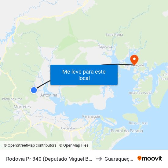 Rodovia Pr 340 (Deputado Miguel Bufara) to Guaraqueçaba map